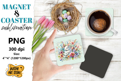 Easter bunny magnet. Easter bunny square coaster sublimation Sublimation Yustaf Art Store 