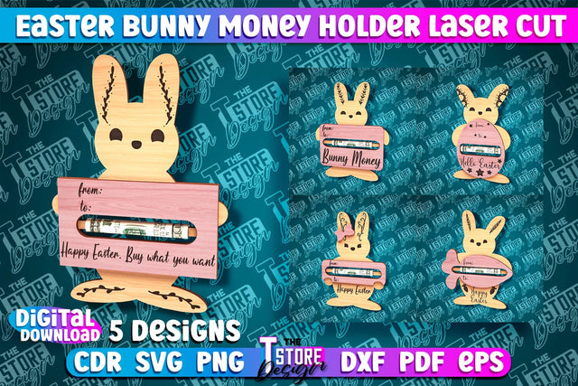 Easter Bunny Money Holder Laser Cut | Gift Design | CNC File SVG The T Store Design 