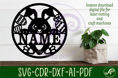 Easter bunny name wall art sign, SVG file SVG APInspireddesigns 