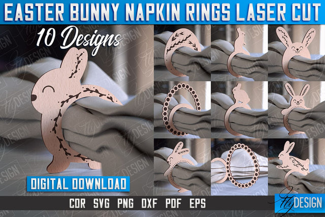 Easter Bunny Napkin Rings Laser Cut | Home Design | CNC File SVG Fly Design 