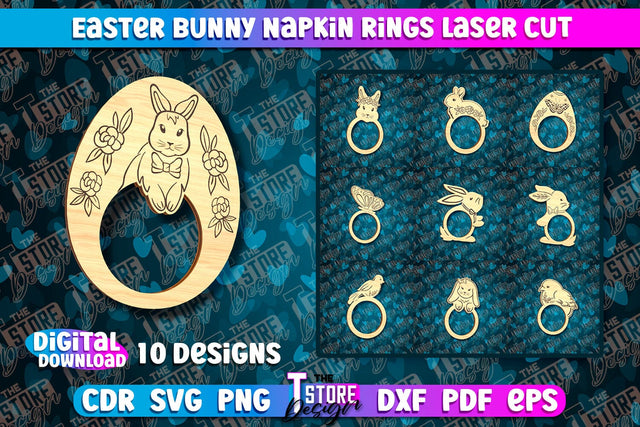Easter Bunny Napkin Rings | Laser Cut Napkin Rings SVG Bundle SVG The T Store Design 