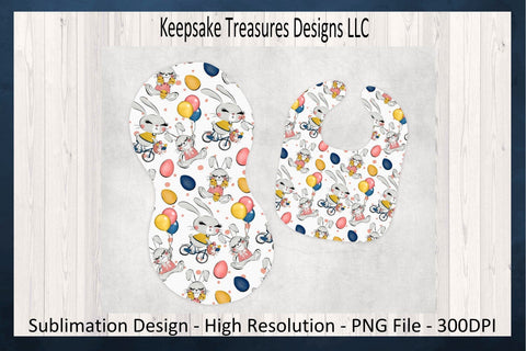 Easter Bunny On Bike Bib And Burp Cloth Template, Spring Sublimation PNG, Digital Download Sublimation Keepsake Treasures Designs LLC. 