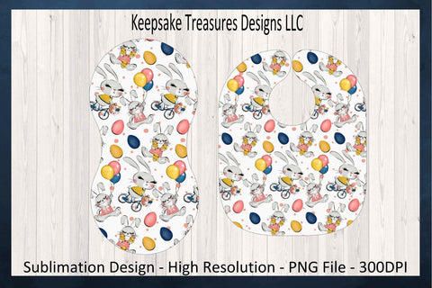 Easter Bunny On Bike Bib And Burp Cloth Template, Spring Sublimation PNG, Digital Download Sublimation Keepsake Treasures Designs LLC. 