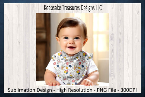 Easter Bunny On Bike Bib And Burp Cloth Template, Spring Sublimation PNG, Digital Download Sublimation Keepsake Treasures Designs LLC. 