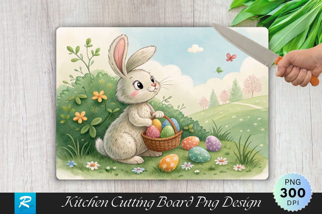 Easter Bunny on Clovers Cutting Board PNG Design Sublimation Regulrcrative 