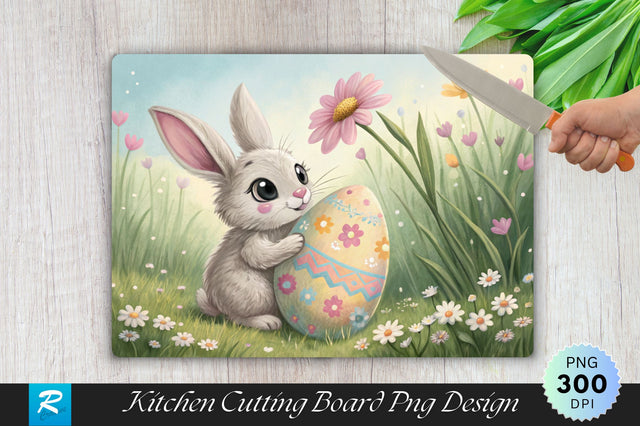 Easter Bunny on Picnic Blanket with Eggs Cutting Board PNG Design Sublimation Regulrcrative 