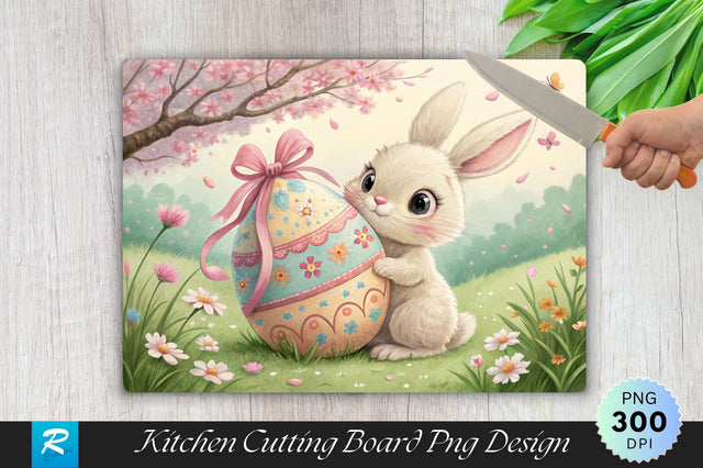 Easter Bunny on Picnic Blanket with Eggs Cutting Board PNG Design Sublimation Regulrcrative 