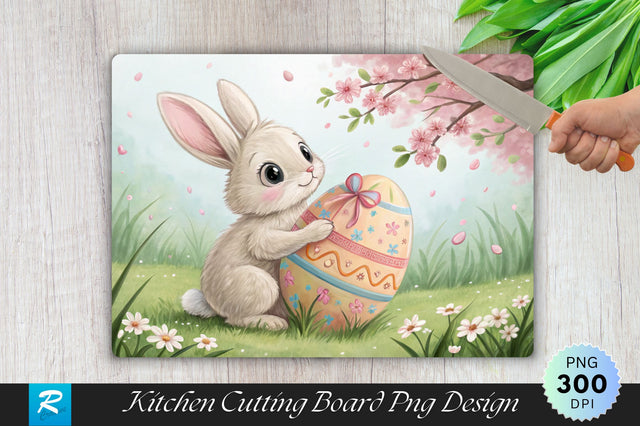 Easter Bunny on Picnic Blanket with Eggs Cutting Board PNG Design Sublimation Regulrcrative 