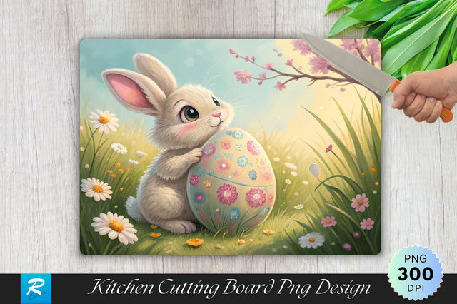 Easter Bunny on Picnic Blanket with Eggs Cutting Board PNG Design Sublimation Regulrcrative 