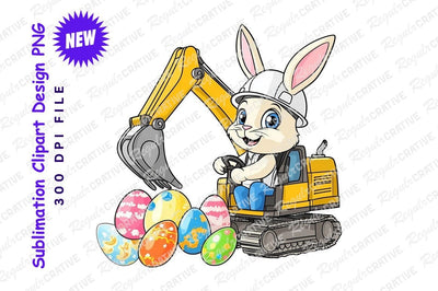 Easter bunny operating excavator with painted eggs Sublimation Regulrcrative 