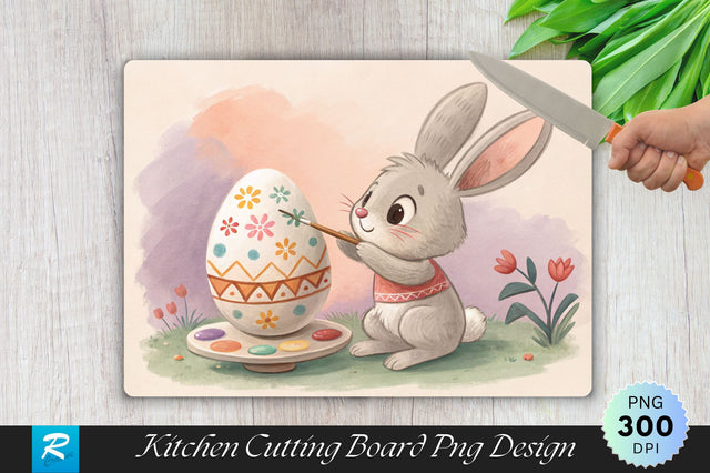 Easter Bunny Painting an Egg Cutting Board PNG Design Sublimation Regulrcrative 