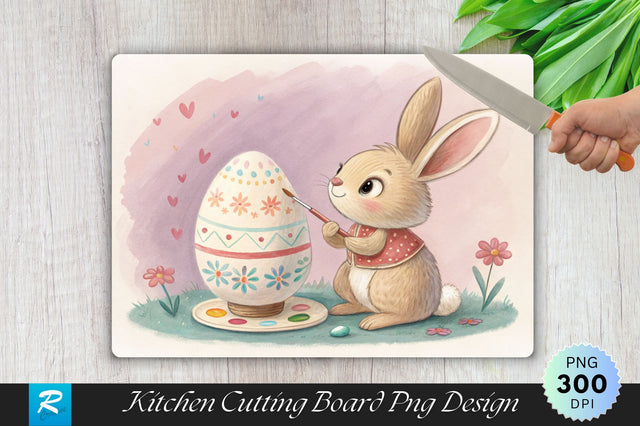 Easter Bunny Painting an Egg Cutting Board PNG Design Sublimation Regulrcrative 