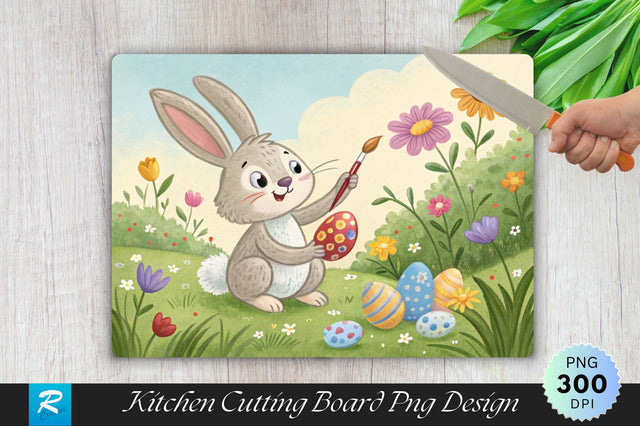 Easter Bunny Painting Eggs in a Garden Cutting Board PNG Design Sublimation Regulrcrative 