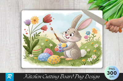 Easter Bunny Painting Eggs in a Garden Cutting Board PNG Design Sublimation Regulrcrative 
