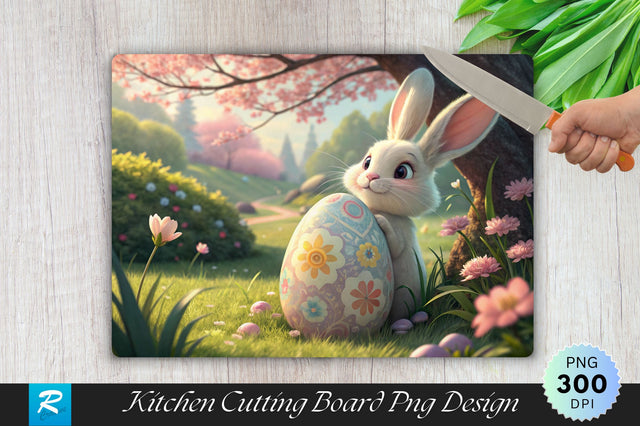 Easter Bunny Peeking Behind Egg Cutting Board PNG Design Sublimation Regulrcrative 