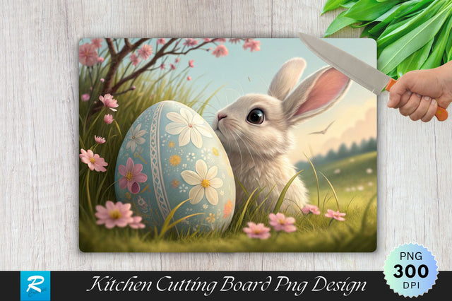 Easter Bunny Peeking Behind Egg Cutting Board PNG Design Sublimation Regulrcrative 