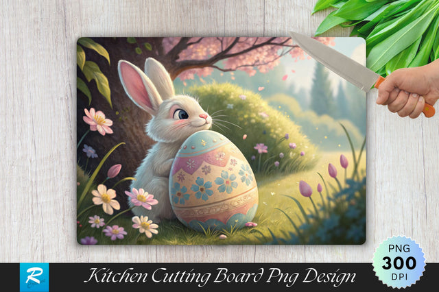 Easter Bunny Peeking Behind Egg Cutting Board PNG Design Sublimation Regulrcrative 