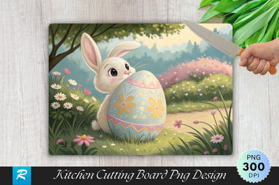 Easter Bunny Peeking Behind Egg Cutting Board PNG Design Sublimation Regulrcrative 