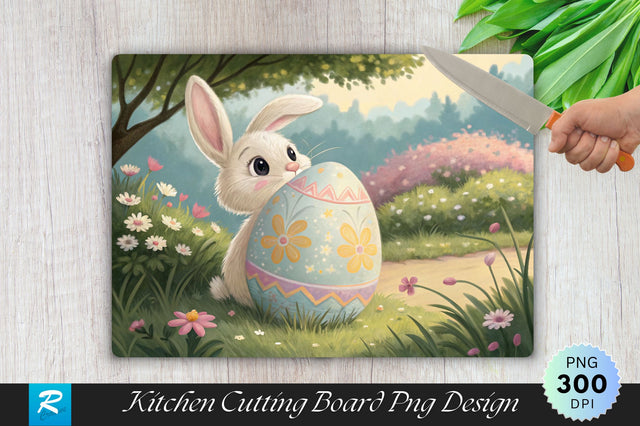 Easter Bunny Peeking Behind Egg Cutting Board PNG Design Sublimation Regulrcrative 