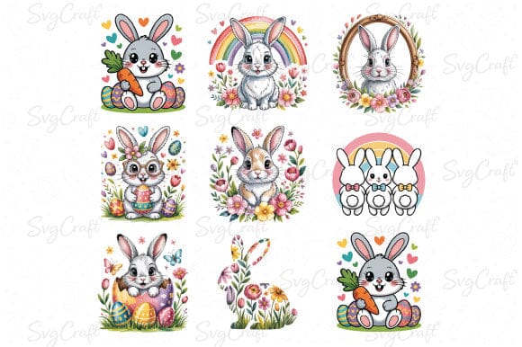 Easter Bunny PNG Bundle – Cute Pastel Bunny Sublimation Designs - So Fontsy