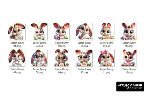 Easter Bunny PNG Clipart Bundle, Easter Sublimation Designs Sublimation OrangeBrushStudio 