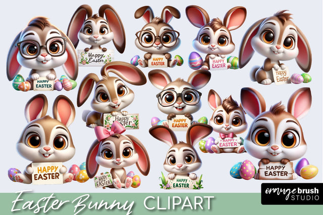 Easter Bunny PNG Clipart Bundle, Easter Sublimation Designs Sublimation OrangeBrushStudio 