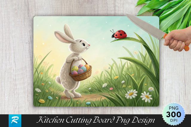 Easter Bunny Popping Out of a Decorated Egg Cutting Board PNG Design Sublimation Regulrcrative 