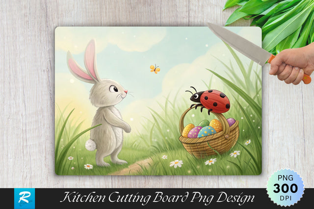 Easter Bunny Popping Out of a Decorated Egg Cutting Board PNG Design Sublimation Regulrcrative 