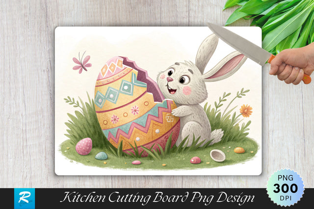 Easter Bunny Popping Out of a Decorated Egg Cutting Board PNG Design Sublimation Regulrcrative 