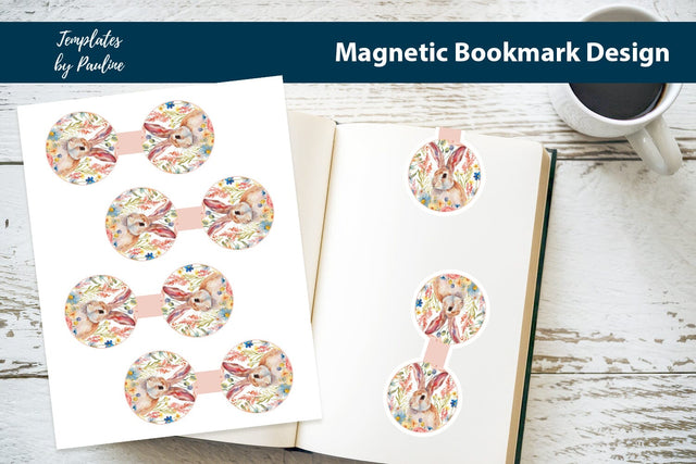 Easter Bunny Printable Round Magnetic Bookmark SVG Templates by Pauline 