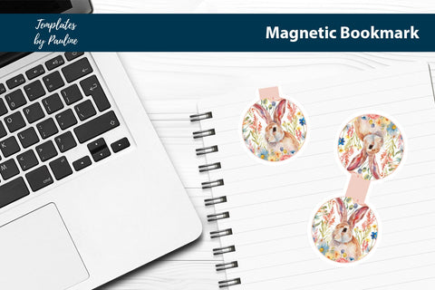 Easter Bunny Printable Round Magnetic Bookmark SVG Templates by Pauline 