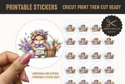 Easter Bunny Printable Sticker PNG - Floral Watercolor Art Sublimation BijouBay 