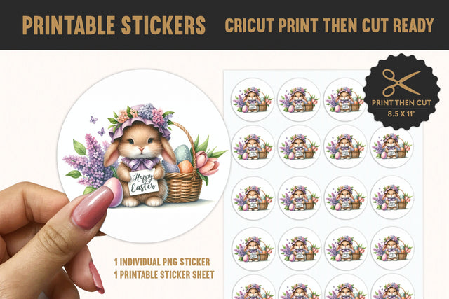 Easter Bunny Printable Sticker PNG - Floral Watercolor Art Sublimation BijouBay 