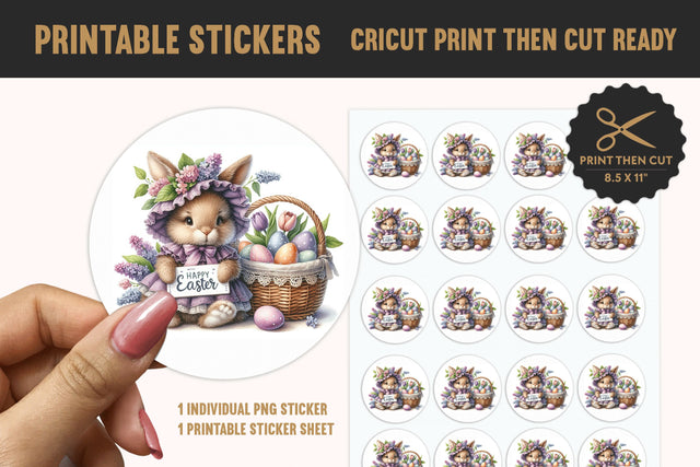 Easter Bunny Printable Sticker PNG - Floral Watercolor Art Sublimation BijouBay 