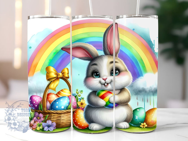 Easter Bunny, Rainbow, Floral, Eggs 20 oz Skinny Tumbler Sublimation Design, Happy Easter Tumbler Png, Straight & Tapered Tumbler Wrap, Instant Digital Download Sublimation ToriDesigns 
