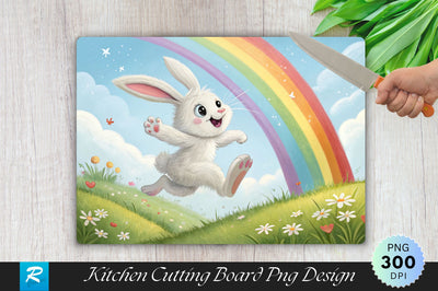 Easter Bunny Rainbow Leap Cutting Board PNG Design Sublimation Regulrcrative 