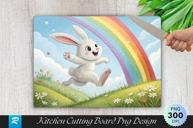 Easter Bunny Rainbow Leap Cutting Board PNG Design Sublimation Regulrcrative 