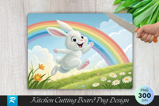 Easter Bunny Rainbow Leap Cutting Board PNG Design Sublimation Regulrcrative 