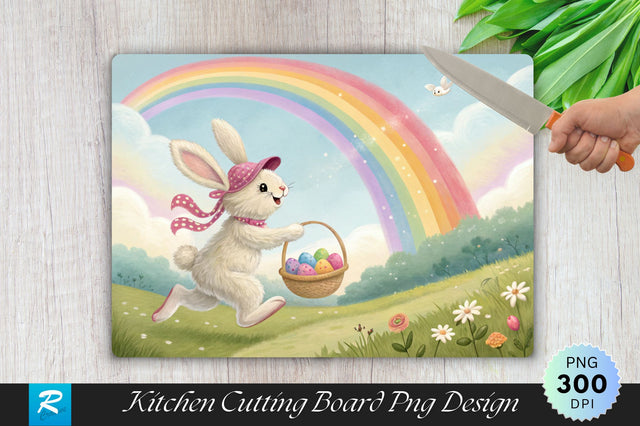 Easter Bunny Rainbow Leap Cutting Board PNG Design Sublimation Regulrcrative 