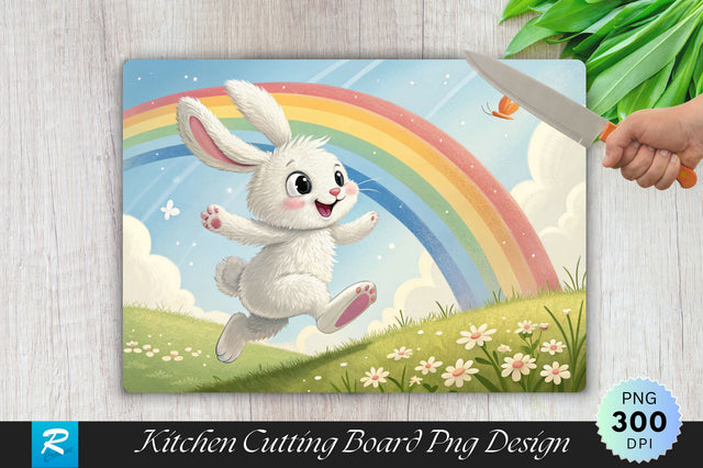Easter Bunny Rainbow Leap Cutting Board PNG Design Sublimation Regulrcrative 