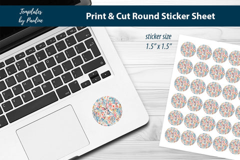 Easter Bunny Round Sticker Sheet, Book Digital Sticker SVG Templates by Pauline 