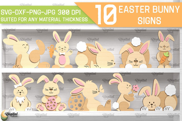 Easter Bunny Signs Laser Cut Bundle. Shelf Sitters SVG SVG Evgenyia Guschina 