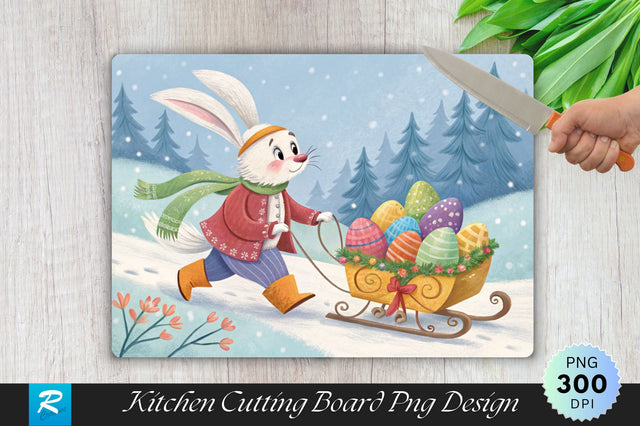 Easter Bunny Sledding with Eggs Cutting Board PNG Design Sublimation Regulrcrative 