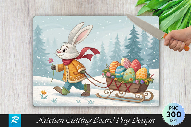 Easter Bunny Sledding with Eggs Cutting Board PNG Design Sublimation Regulrcrative 