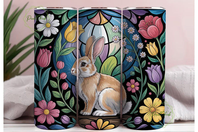 Easter Bunny Stained Glass 20oz Tumbler Sublimation PixelChick 