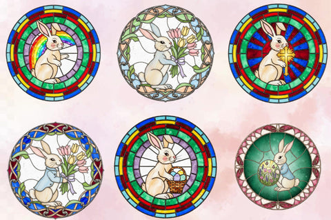 Easter Bunny Stained Glass Clipart Bundle. Sublimation SVGArt 