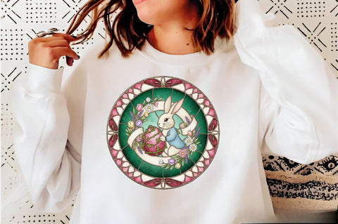 Easter Bunny Stained Glass Clipart Bundle. Sublimation SVGArt 