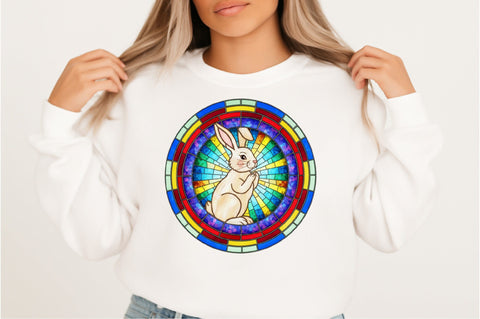Easter Bunny Stained Glass Clipart Bundle. Sublimation SVGArt 