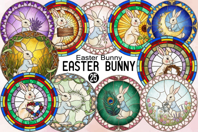 Easter Bunny Stained Glass Clipart Bundle. Sublimation SVGArt 