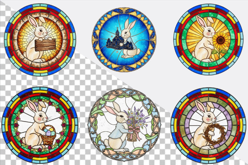 Easter Bunny Stained Glass Clipart Bundle. - So Fontsy